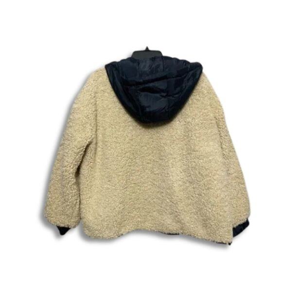 Topshop Teddy Jacket Full Zip Closure Waist Length Adjustable Drawstring Beige 4 - Picture 5 of 9